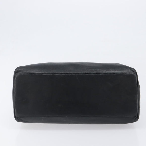 PRADA Hand Bag Leather Black Silver Auth 202075A