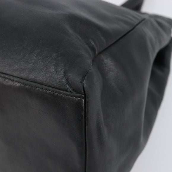 PRADA Hand Bag Leather Black Silver Auth 202075A