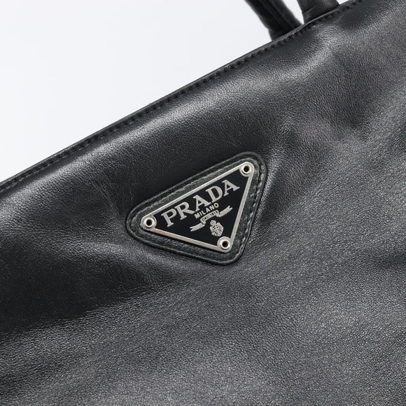 PRADA Hand Bag Leather Black Silver Auth 202075A
