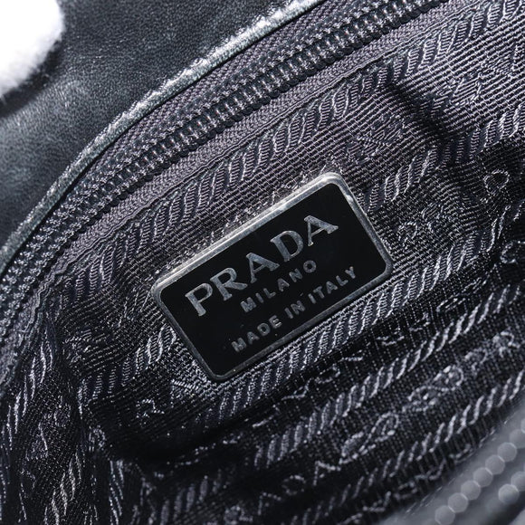PRADA Hand Bag Leather Black Silver Auth 202075A