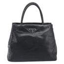 PRADA Hand Bag Leather Black Silver Auth 202075A-2