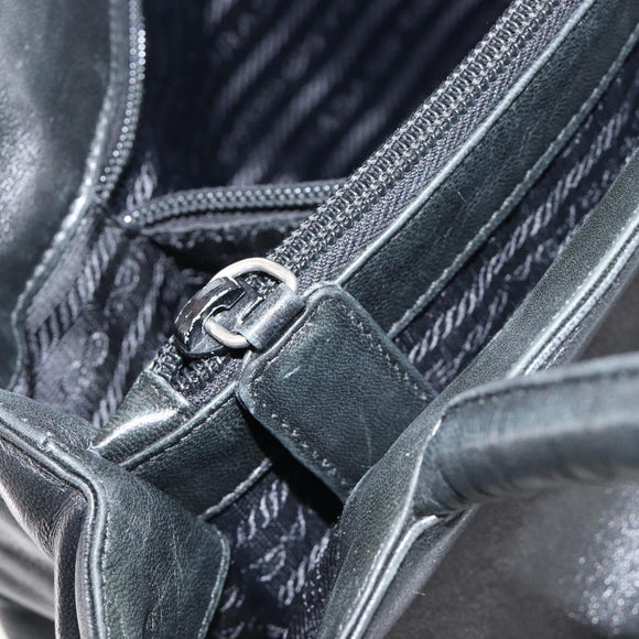 PRADA Hand Bag Leather Black Silver Auth 202075A