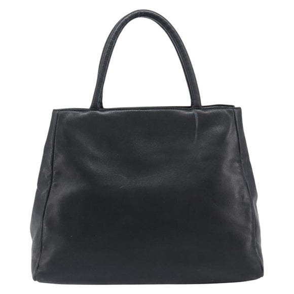 PRADA Hand Bag Leather Black Silver Auth 202075A