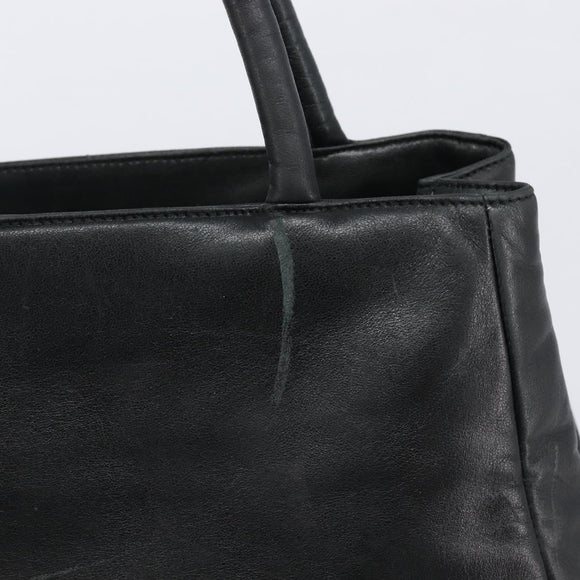 PRADA Hand Bag Leather Black Silver Auth 202075A