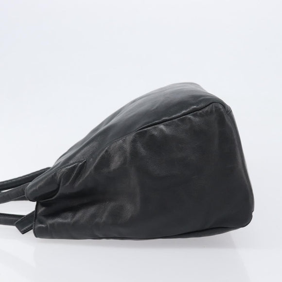 PRADA Hand Bag Leather Black Silver Auth 202075A