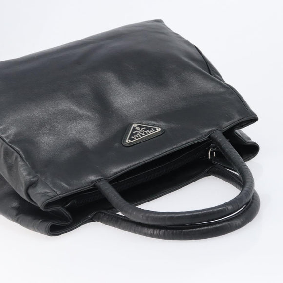 PRADA Hand Bag Leather Black Silver Auth 202075A