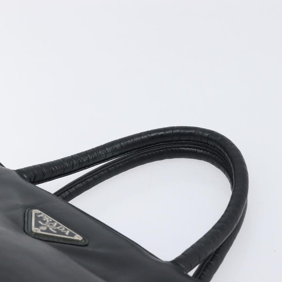 PRADA Hand Bag Leather Black Silver Auth 202075A