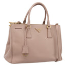PRADA Galleria Hand Bag Saffiano 2way Pink Gold Tone Auth 202076V-1