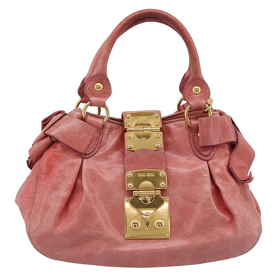 Miu Miu Vitellolux Hand Bag Leather 2way Pink Gold Tone Auth 202077V - 0