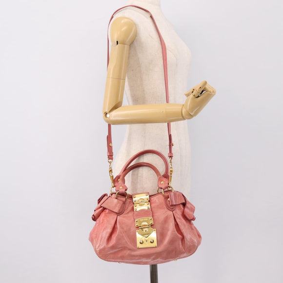 Miu Miu Vitellolux Hand Bag Leather 2way Pink Gold Tone Auth 202077V