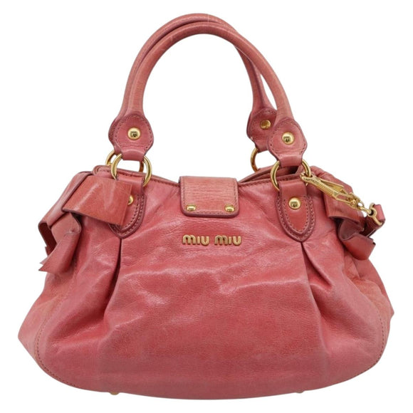 Miu Miu Vitellolux Hand Bag Leather 2way Pink Gold Tone Auth 202077V