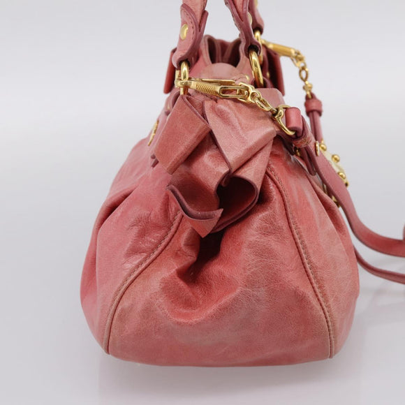 Miu Miu Vitellolux Hand Bag Leather 2way Pink Gold Tone Auth 202077V