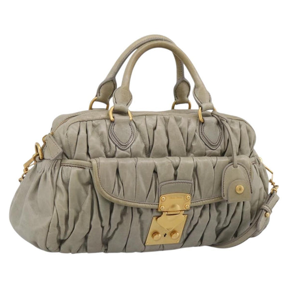 Miu Miu Vitellolux Hand Bag Leather 2way Green Gold Tone Auth 202078V