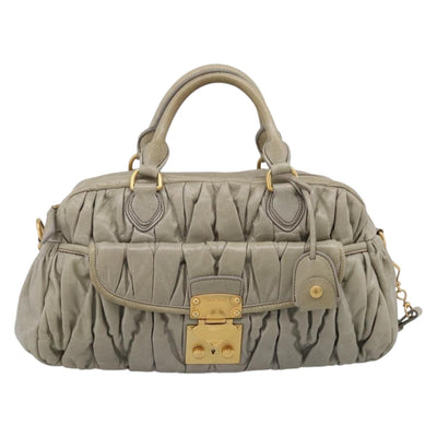 Miu Miu Vitellolux Hand Bag Leather 2way Green Gold Tone Auth 202078V - 0