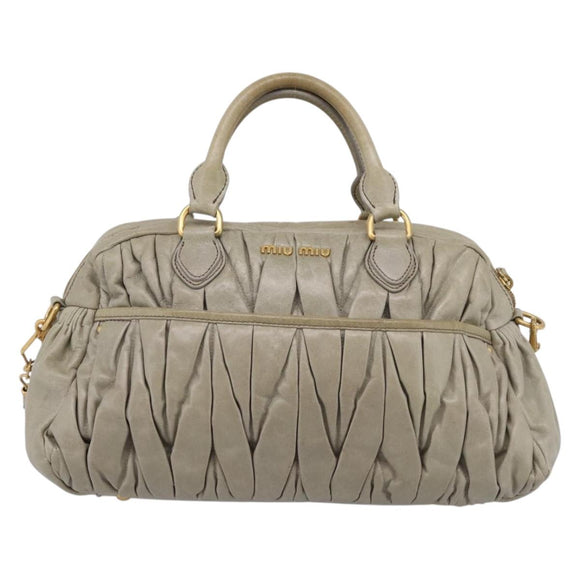 Miu Miu Vitellolux Hand Bag Leather 2way Green Gold Tone Auth 202078V