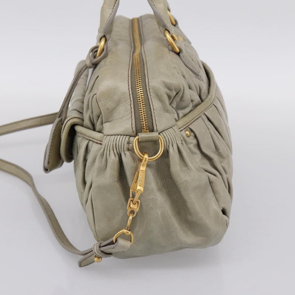 Miu Miu Vitellolux Hand Bag Leather 2way Green Gold Tone Auth 202078V