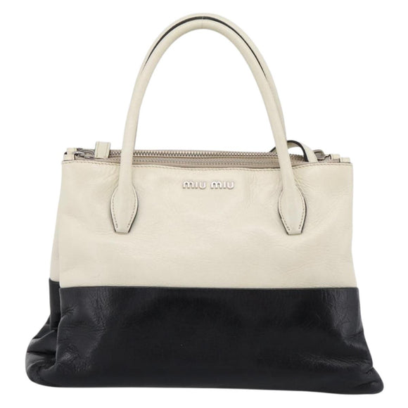 Miu Miu Vitellolux Hand Bag Leather 2way Black White Auth 202079V