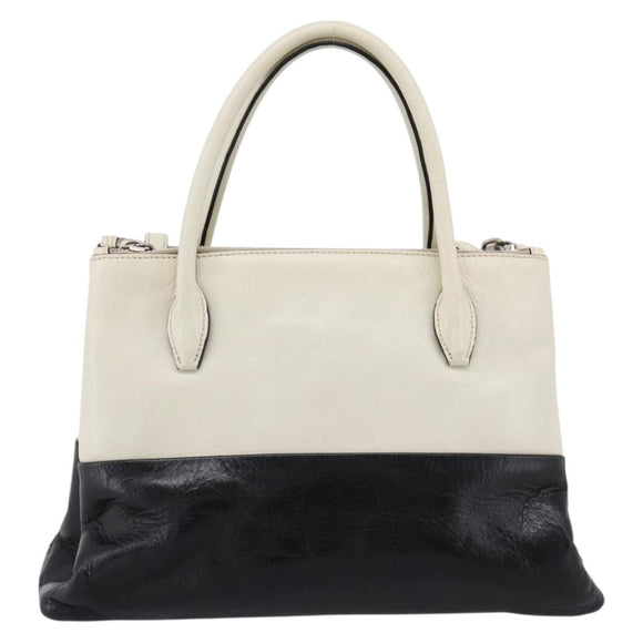 Miu Miu Vitellolux Hand Bag Leather 2way Black White Auth 202079V