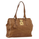 Miu Miu Vitellolux Tote Bag Leather Brown Gold Tone Auth 202081V-1