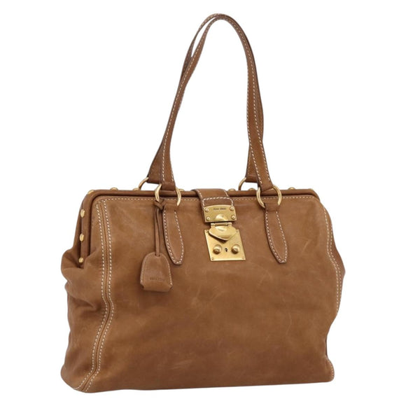 Miu Miu Vitellolux Tote Bag Leather Brown Gold Tone Auth 202081V