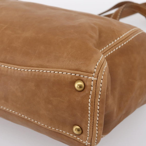 Miu Miu Vitellolux Tote Bag Leather Brown Gold Tone Auth 202081V