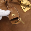Miu Miu Vitellolux Tote Bag Leather Brown Gold Tone Auth 202081V-14
