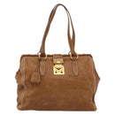 Miu Miu Vitellolux Tote Bag Leather Brown Gold Tone Auth 202081V-2