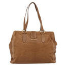 Miu Miu Vitellolux Tote Bag Leather Brown Gold Tone Auth 202081V-3