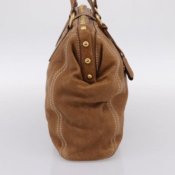 Miu Miu Vitellolux Tote Bag Leather Brown Gold Tone Auth 202081V