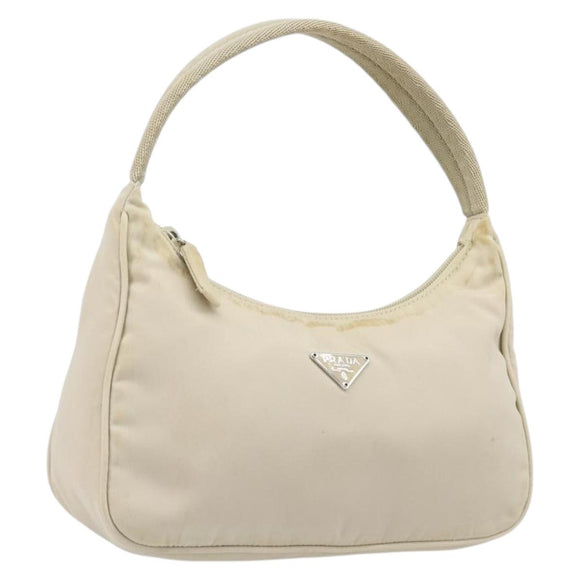 PRADA Accessory Pouch Nylon Beige Silver Auth 202088