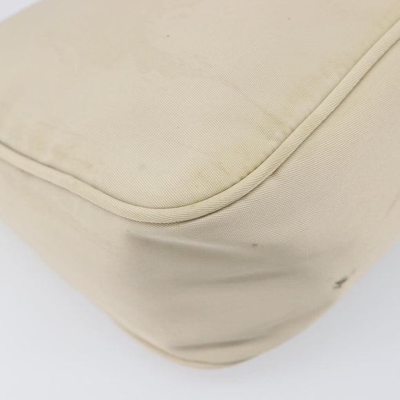 PRADA Accessory Pouch Nylon Beige Silver Auth 202088