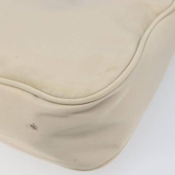 PRADA Accessory Pouch Nylon Beige Silver Auth 202088
