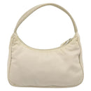 PRADA Accessory Pouch Nylon Beige Silver Auth 202088-2