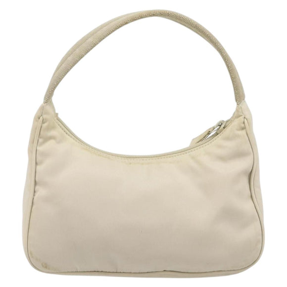 PRADA Accessory Pouch Nylon Beige Silver Auth 202088