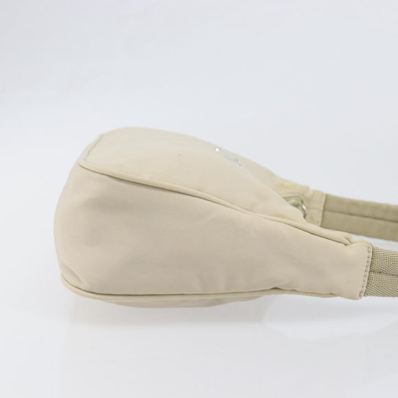 PRADA Accessory Pouch Nylon Beige Silver Auth 202088