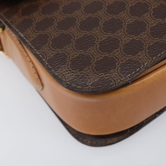 CELINE Macadam Horse Carriage Shoulder Bag PVC Brown Gold Tone Auth 202089A