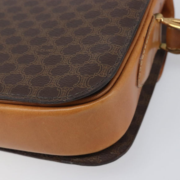 CELINE Macadam Horse Carriage Shoulder Bag PVC Brown Gold Tone Auth 202089A