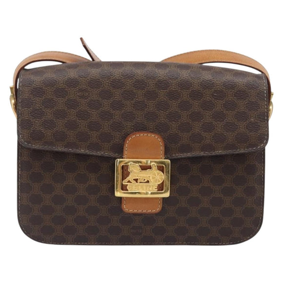 CELINE Macadam Horse Carriage Shoulder Bag PVC Brown Gold Tone Auth 202089A