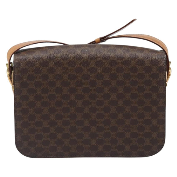 CELINE Macadam Horse Carriage Shoulder Bag PVC Brown Gold Tone Auth 202089A