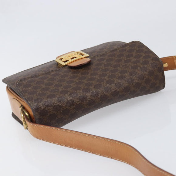 CELINE Macadam Horse Carriage Shoulder Bag PVC Brown Gold Tone Auth 202089A