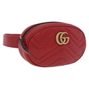GUCCI GG Marmont Waist Bag Leather Red Gold Tone 476434 Auth 202090V-1