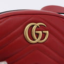GUCCI GG Marmont Waist Bag Leather Red Gold Tone 476434 Auth 202090V-18