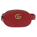 GUCCI GG Marmont Waist Bag Leather Red Gold Tone 476434 Auth 202090V-13