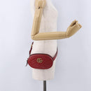 GUCCI GG Marmont Waist Bag Leather Red Gold Tone 476434 Auth 202090V-23