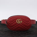 GUCCI GG Marmont Waist Bag Leather Red Gold Tone 476434 Auth 202090V-12
