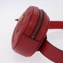 GUCCI GG Marmont Waist Bag Leather Red Gold Tone 476434 Auth 202090V-3