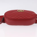 GUCCI GG Marmont Waist Bag Leather Red Gold Tone 476434 Auth 202090V-5
