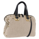 FENDI Chameleon Hand Bag Canvas 2way Beige Gold Tone 8BL114 Auth 202092-1