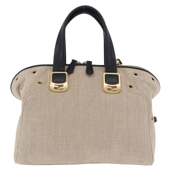 FENDI Chameleon Hand Bag Canvas 2way Beige Gold Tone 8BL114 Auth 202092