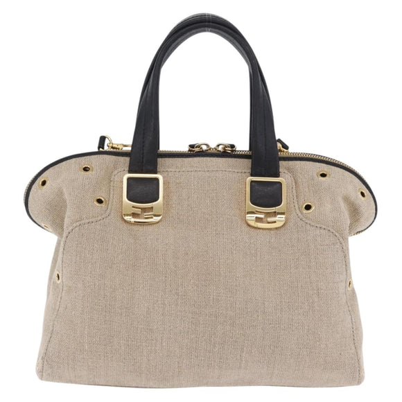 FENDI Chameleon Hand Bag Canvas 2way Beige Gold Tone 8BL114 Auth 202092